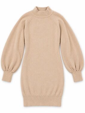 Express Beige Mock Neck Balloon Sleeve Sweater Dress